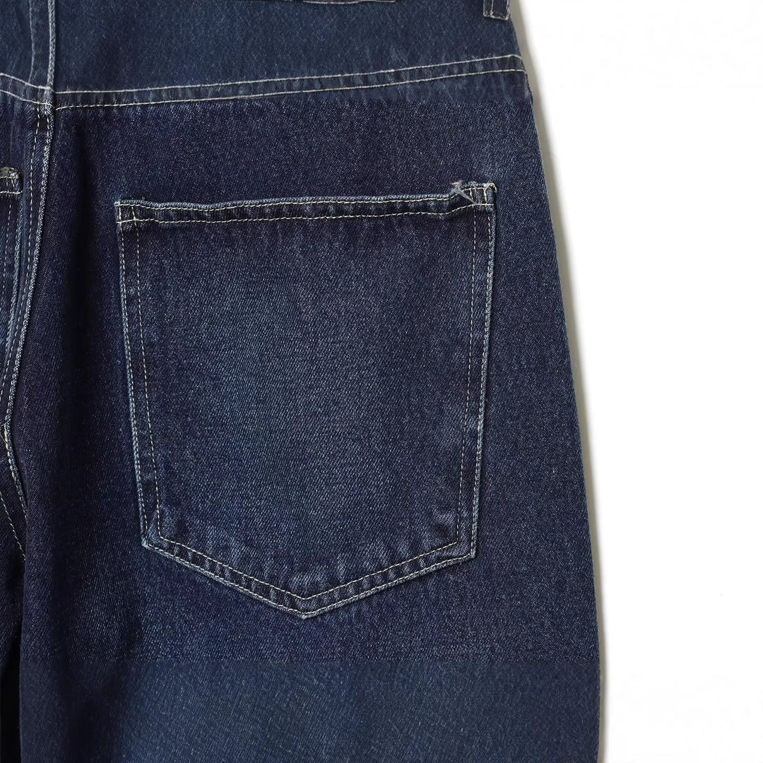 Damen hochgeschnittene Jeans mit weitem Bein und Lederbesatz am Bund Echoarchiv