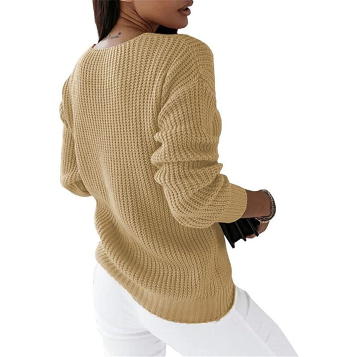 Damen nan grob gestrickter V-Ausschnitt Pullover mit Zopfmuster und lockerer Silhouette Echo Archiv