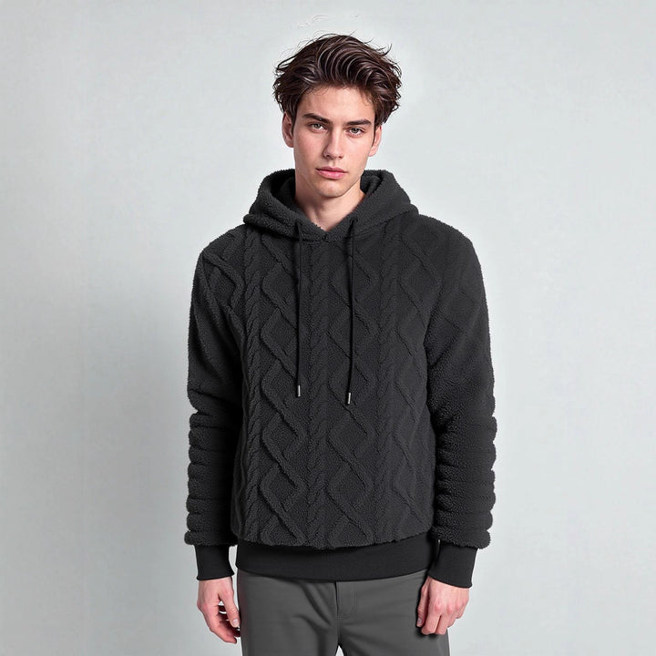 Herren Teddy-Fleece-Hoodie mit diamantstruktur, gefütterter Kapuze und weichen Rippbündchen Echoarchiv