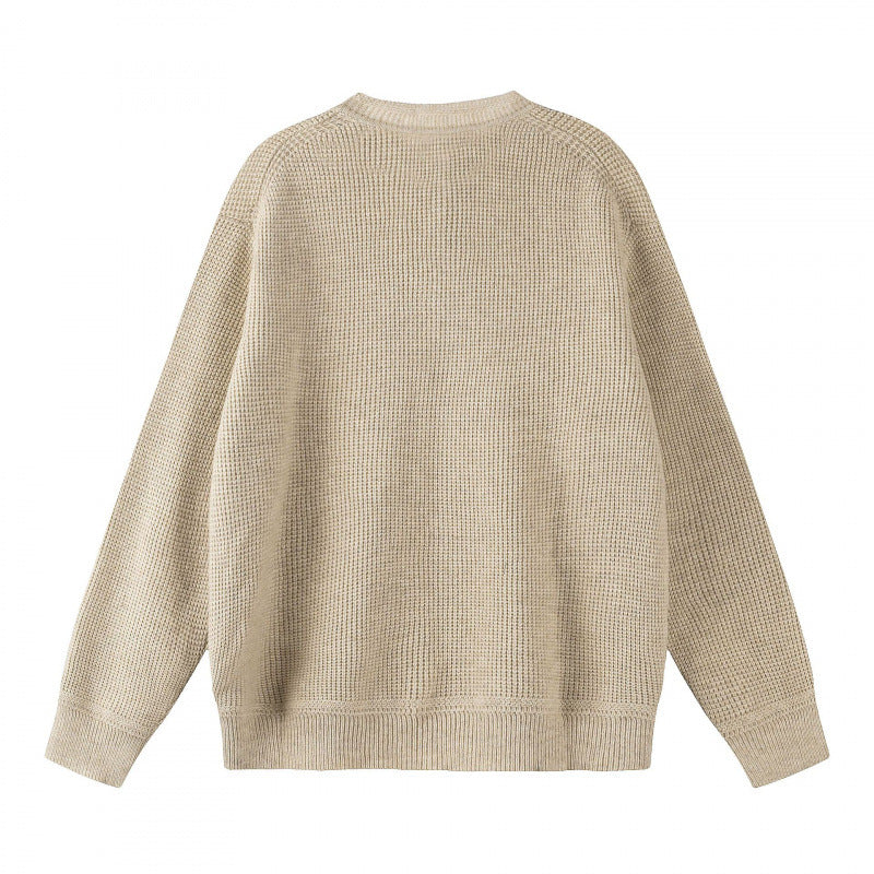 Unisex Boxy-Strickpullover mit Henley-Ausschnitt und strukturierter Waffelstrickoptik Echo Archiv