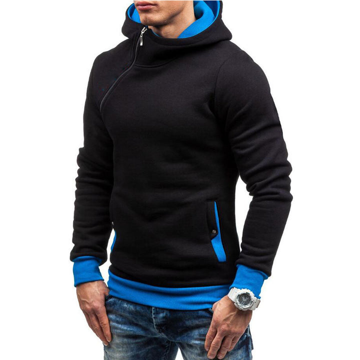 Herren stylischer Kapuzenpullover mit seitlichem Reißverschluss und kontrastierenden Ärmeln Echoarchiv