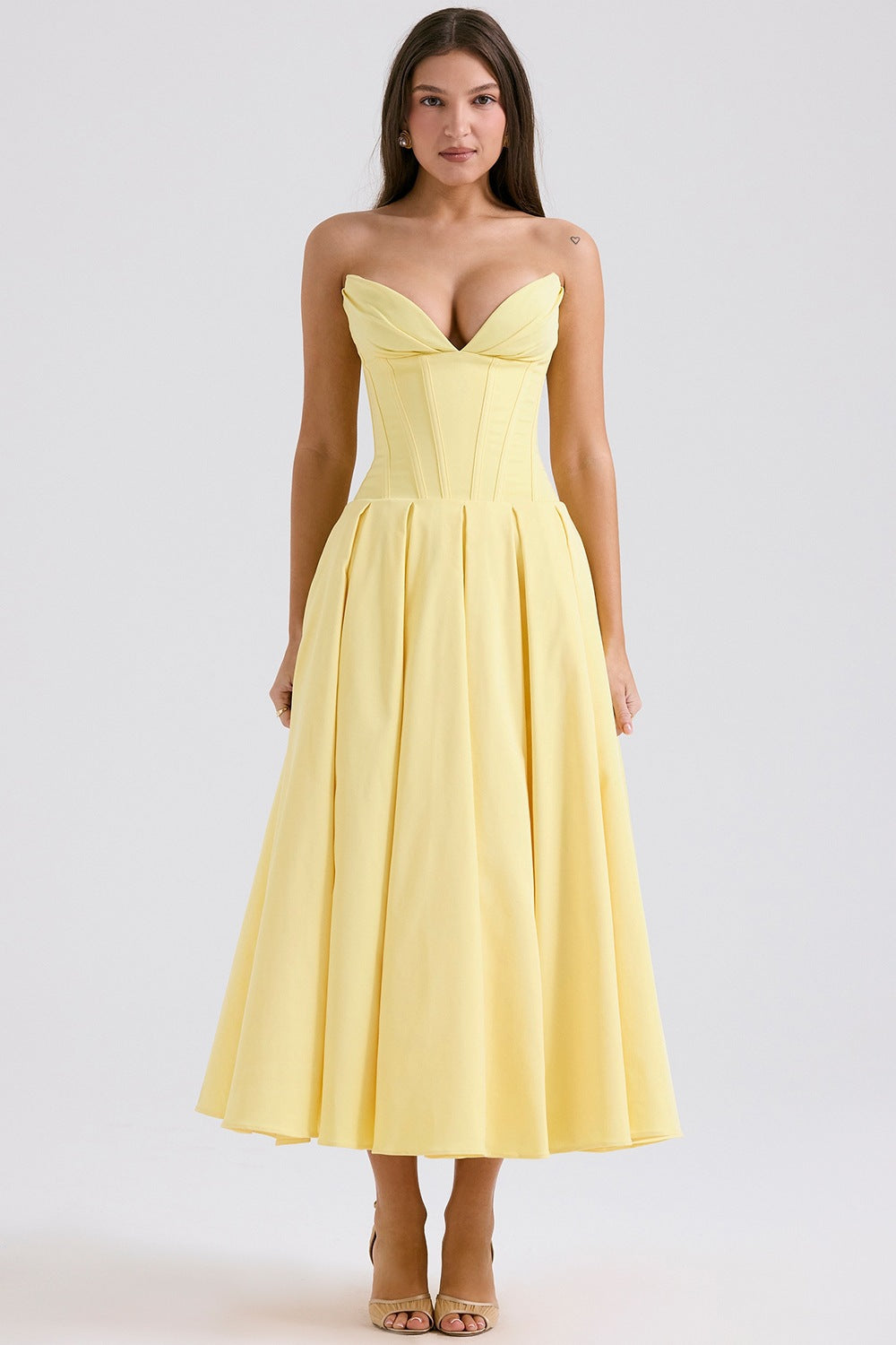 Damen nan trägerloses Korsett-Midikleid mit vorgeformter Miederkonstruktion und ausgestelltem Tellerrock Echo Archiv