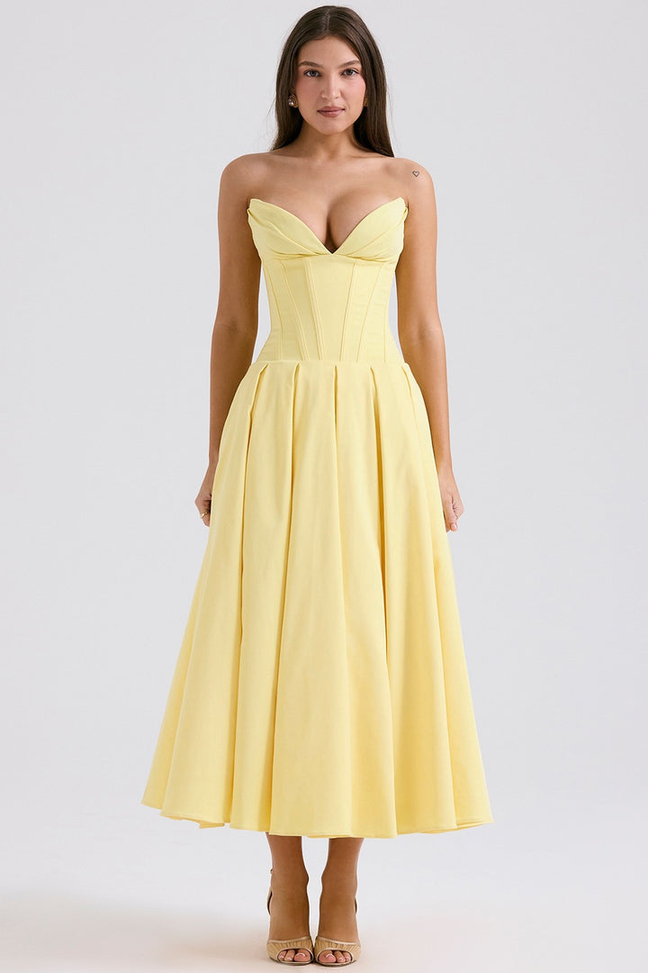 Damen nan trägerloses Korsett-Midikleid mit vorgeformter Miederkonstruktion und ausgestelltem Tellerrock Echo Archiv