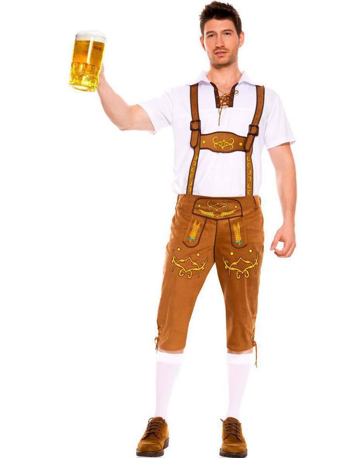Herren nan kurze Trachtenlederhose mit verstellbaren Hosenträgern und besticktem Latz Echo Archiv