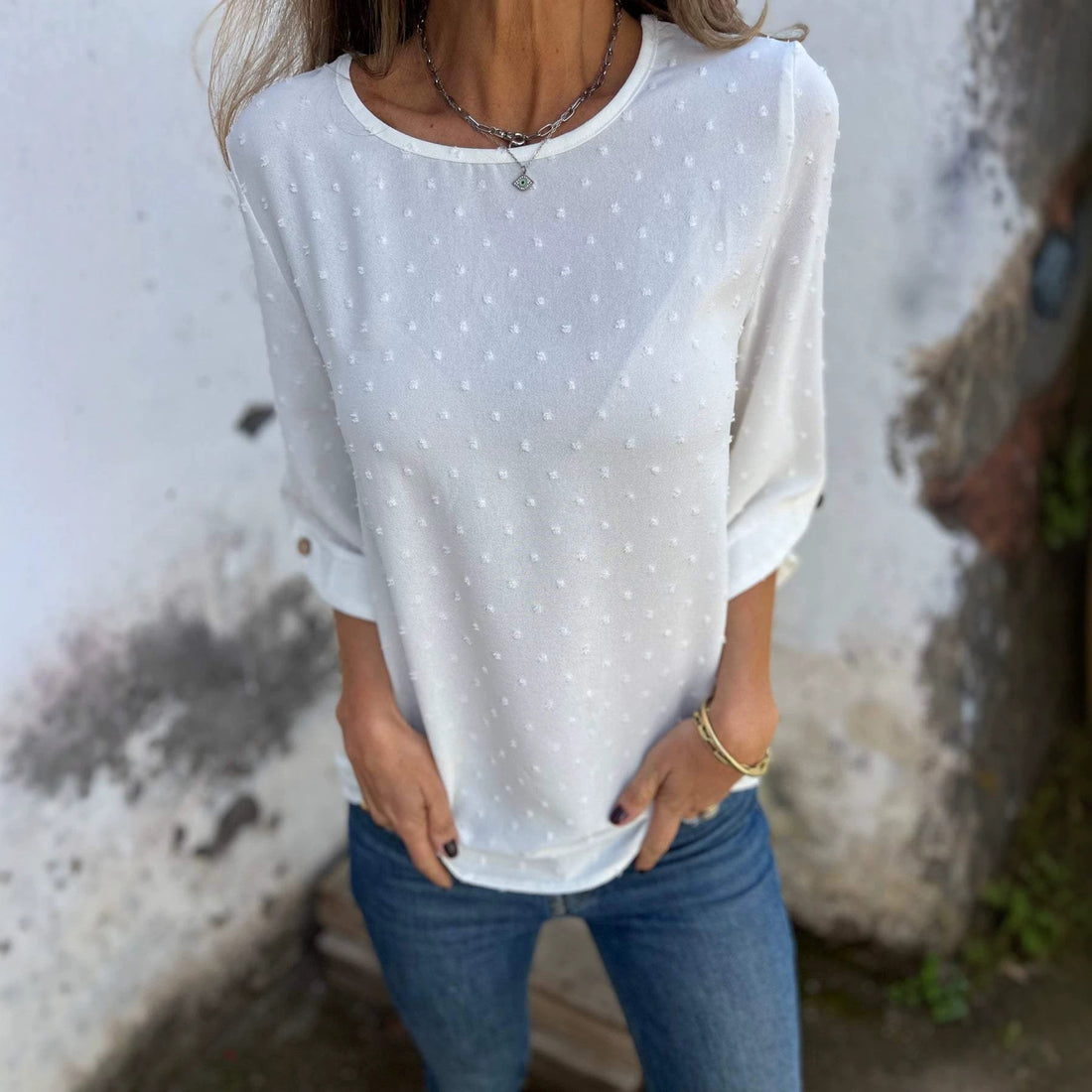 Damen Bluse mit Strukturpunktmuster und dreiviertel Ärmel Echo Archiv