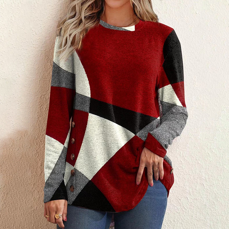 Damen Feinstrickpullover mit geometrischem Colorblock und Zierknöpfen Echo Archiv