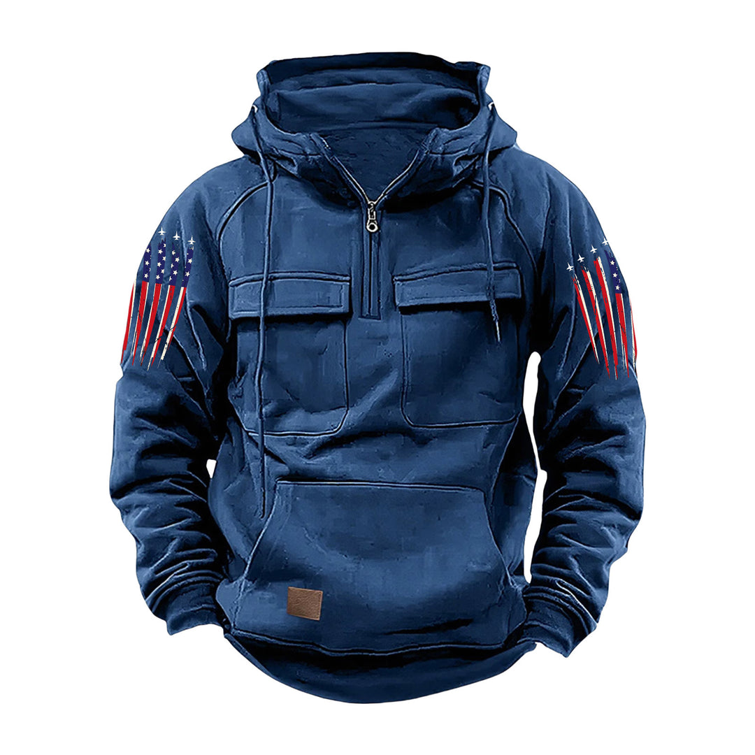 Herren nan Kapuzenpullover mit Halbzip, Cargo-Brusttaschen und Kängurutasche Echo Archiv