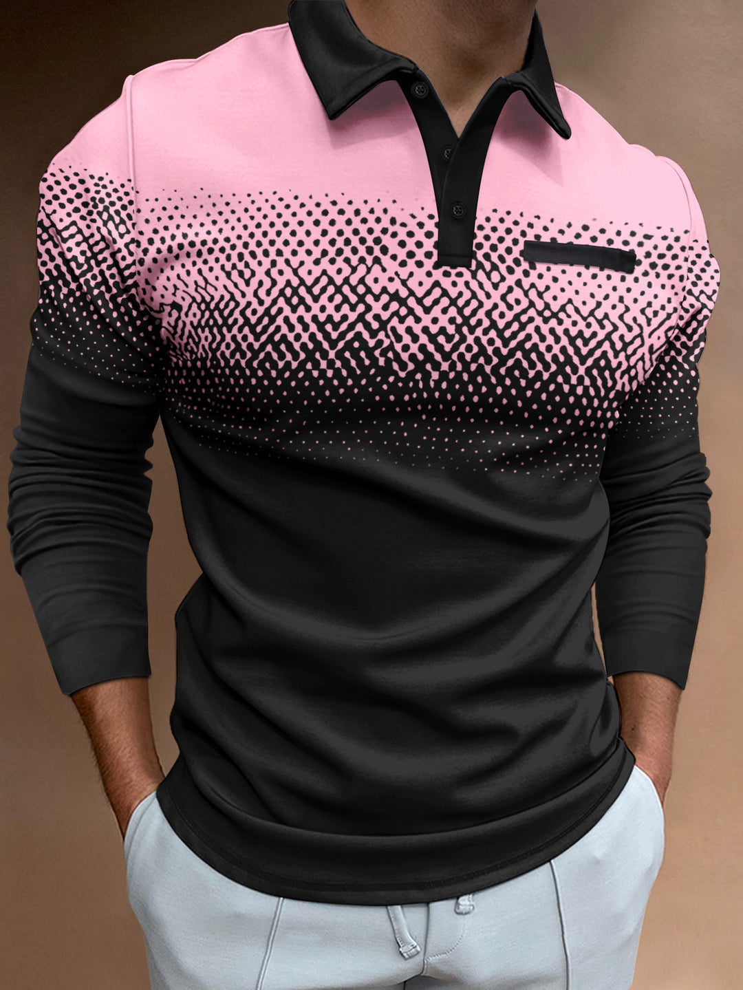 Herren Poloshirt mit einzigartigem Digitaldruck und komfortablem Langarmdesign Echoarchiv