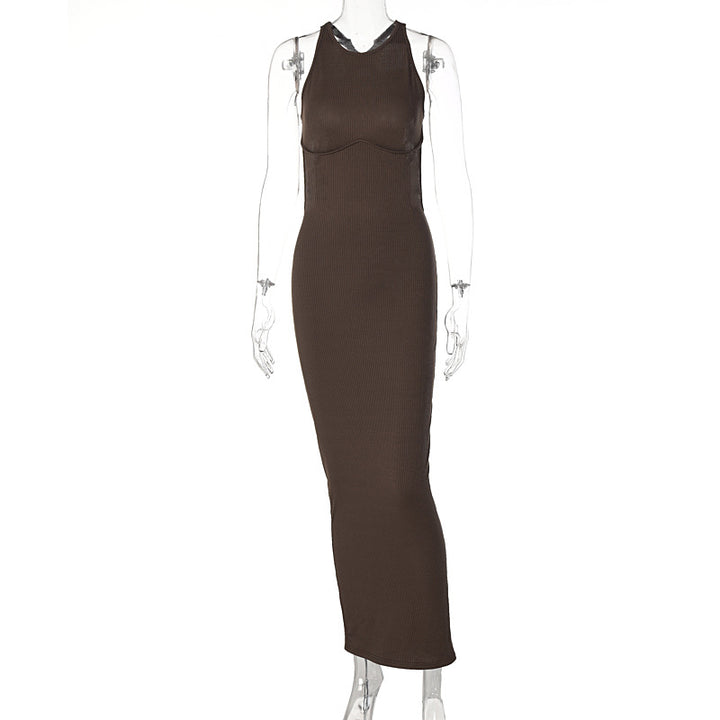 Damen körpernahes Strick-Maxi-Kleid mit raffiniertem Ausschnitt und langen Trägern Echo Archiv