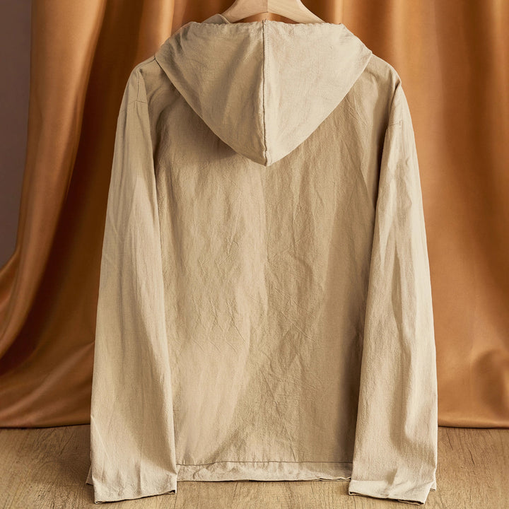 Herren lässiger Kapuzenjacke mit strukturiertem Design und Holzknöpfen Echoarchiv
