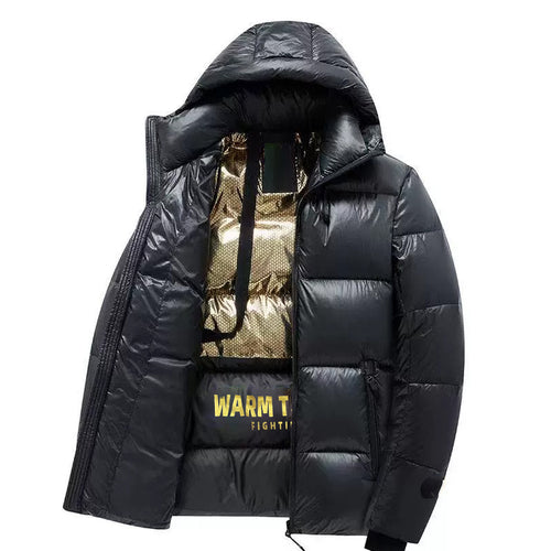 Herren glänzende Thermo-Steppjacke mit reflektierender Innenseite, Kapuze und wärmedämmender Füllung – Marzano