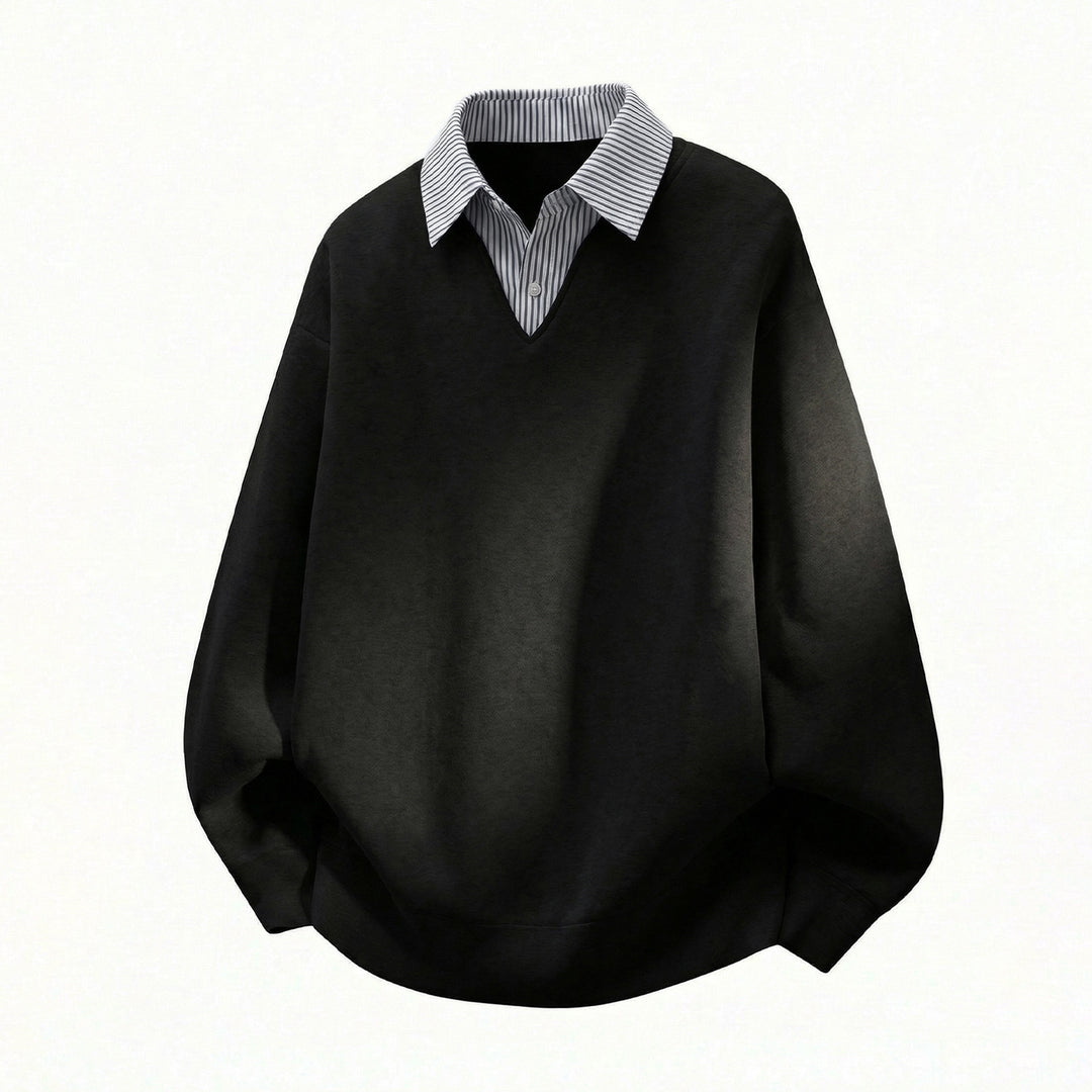 Unisex Oversize-Pullover im Lagenlook mit eingearbeitetem Hemdkragen und V-Ausschnitt Echo Archiv