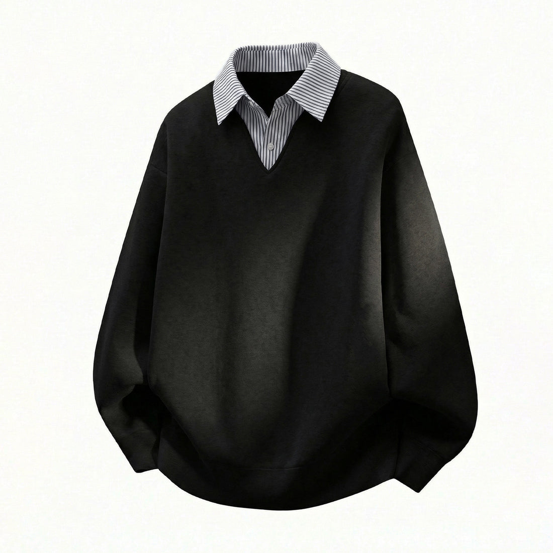 Unisex Oversize-Pullover im Lagenlook mit eingearbeitetem Hemdkragen und V-Ausschnitt Echo Archiv
