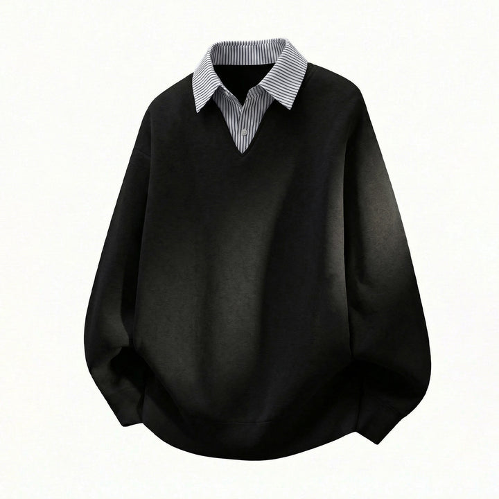Unisex Oversize-Pullover im Lagenlook mit eingearbeitetem Hemdkragen und V-Ausschnitt Echo Archiv