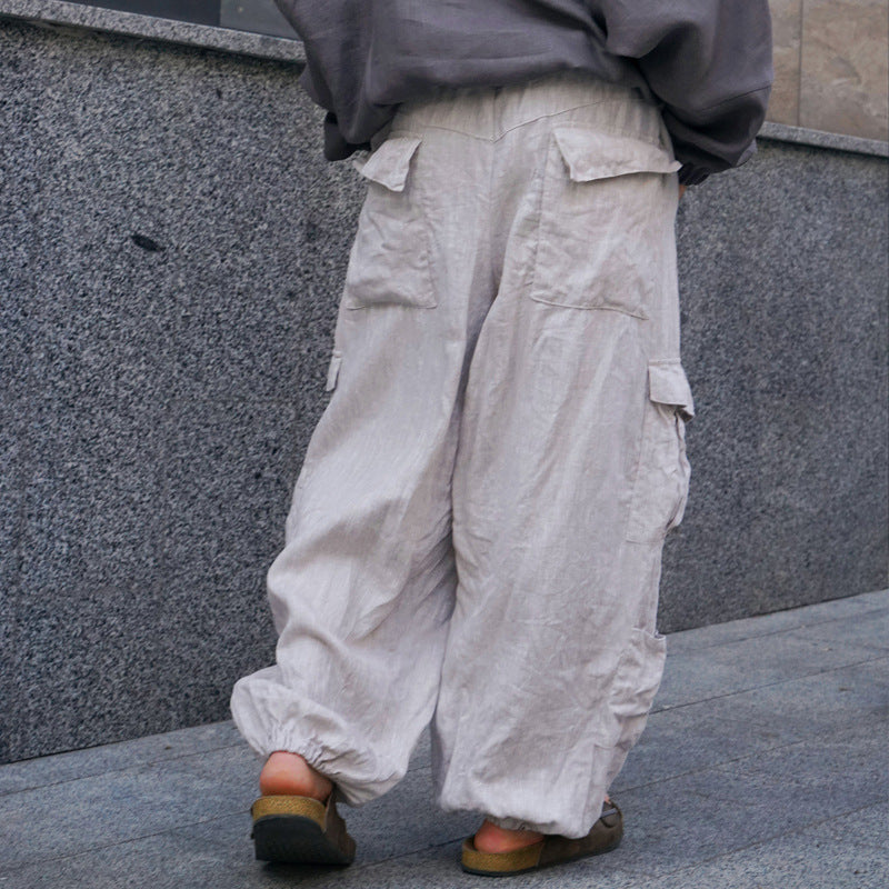 Herren lässige Cargo-Hose aus atmungsaktivem Leinenmaterial Echoarchiv