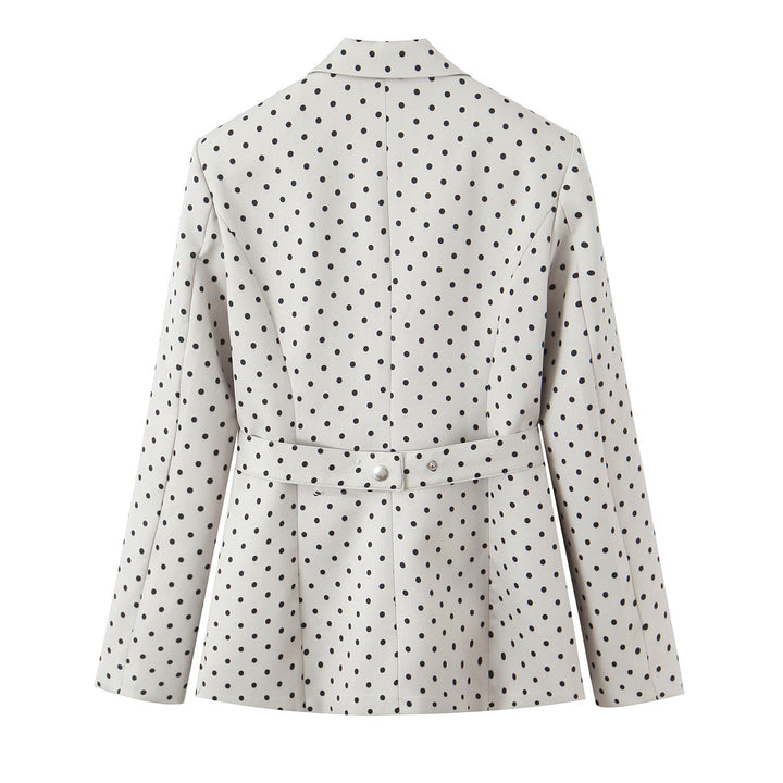 Damen Taillierter gepunkteter Blazer mit Bindegürtel und Reverskragen Echo Archiv