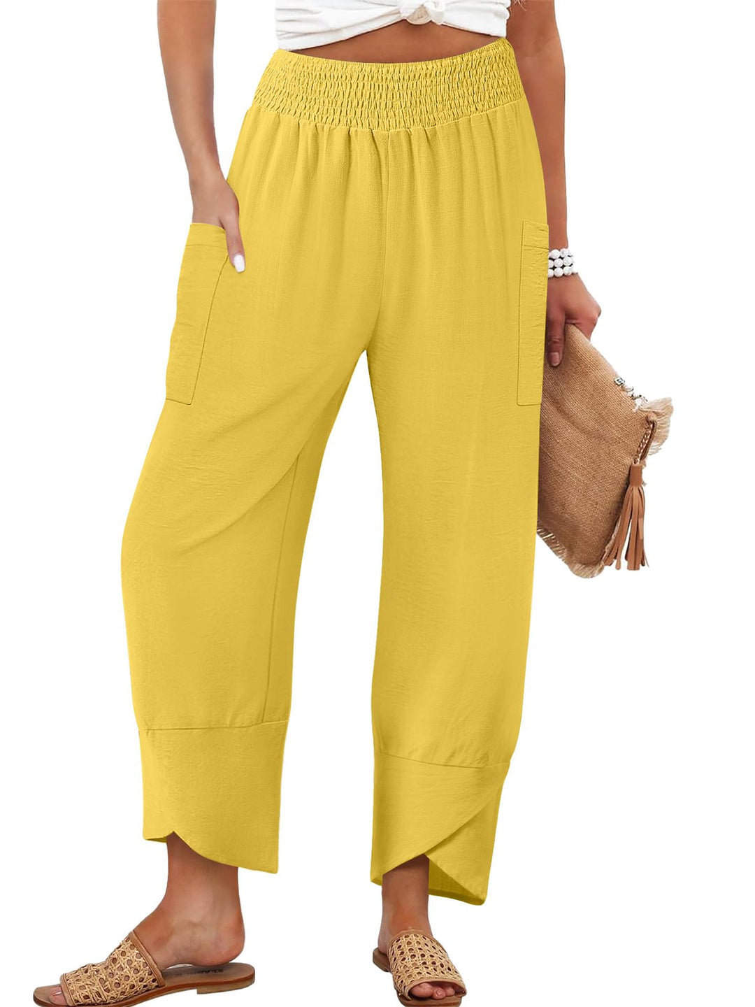 Damen Weite Sommerhose mit elastischem Bund und praktischen Taschen Echo Archiv