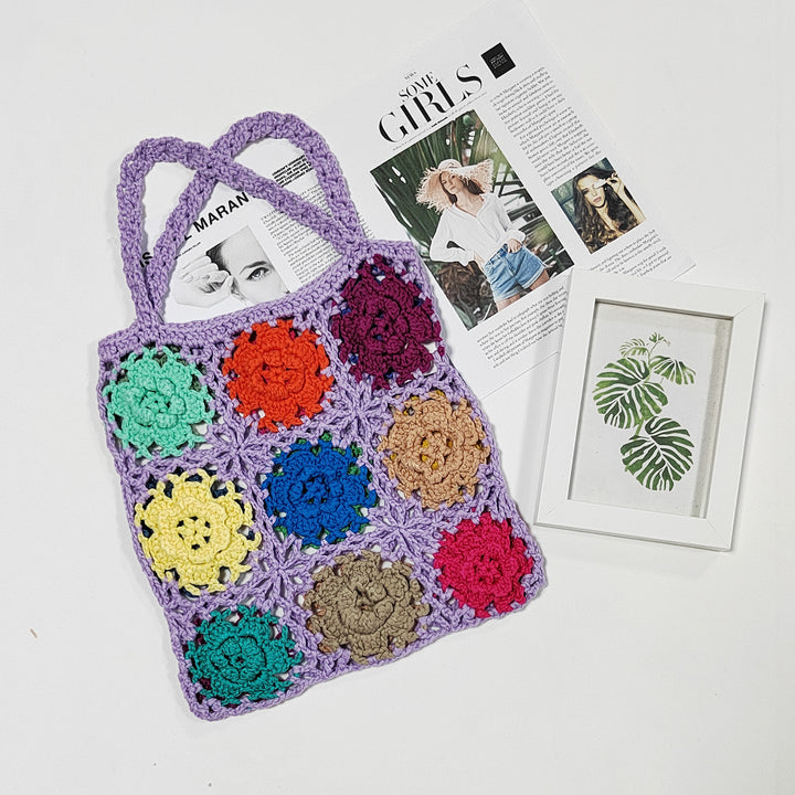 Damen gehäkelte Handtasche mit buntem Blumenmuster Echo Archiv