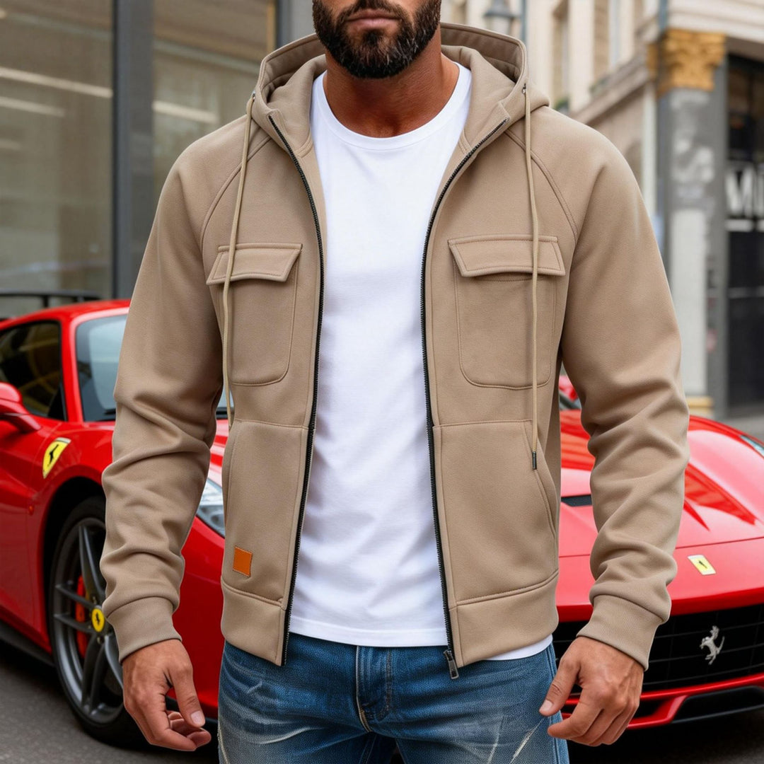 Herren Kapuzenjacke mit durchgehendem Reißverschluss, Brustklappen und moderner Slim‑Fit-Silhouette – Taviero