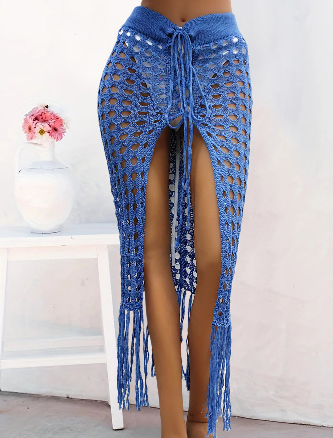 Damen gehäkelter Strand-Sarong mit Fransen Echo Archiv