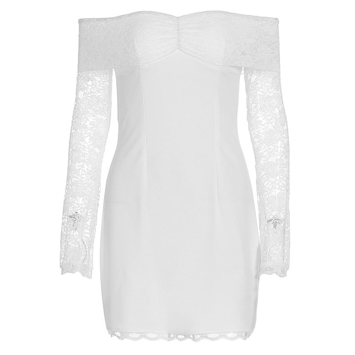 Damen Off-Shoulder Kleid mit Spitzenärmeln und figurbetontem Schnitt Echo Archiv