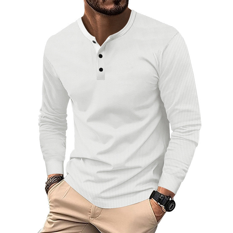 Herren langärmliges Henley-Shirt mit strukturiertem Design und modischen Knöpfen Echoarchiv