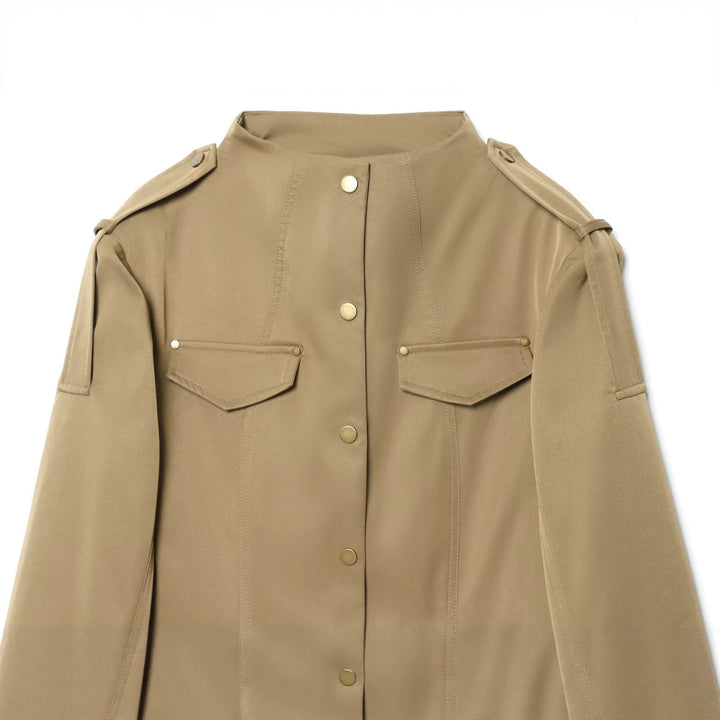 Damen Leichte Utility-Jacke mit Stehkragen, Schulterklappen und aufgesetzten Pattentaschen Echo Archiv