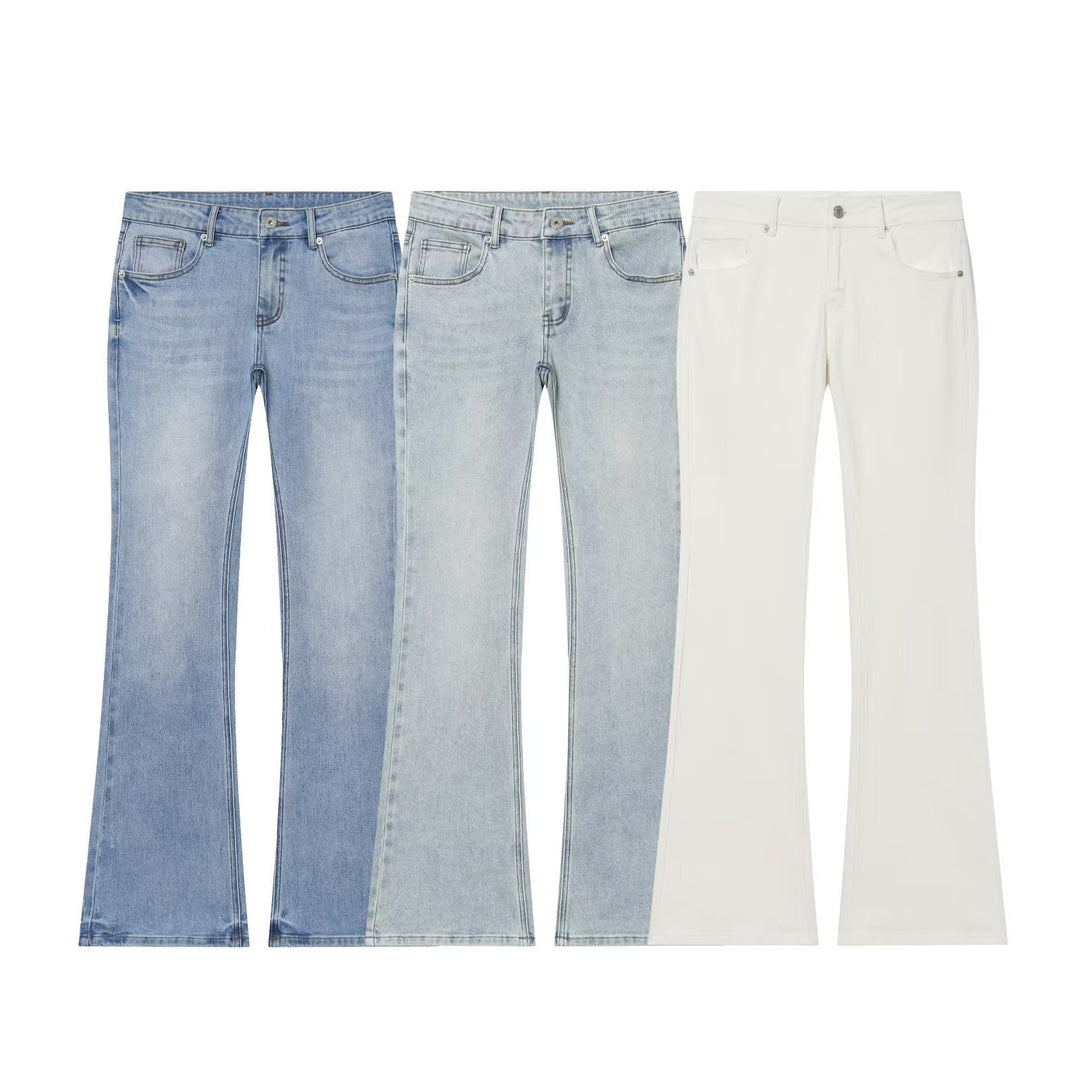 Damen Hochgeschnittene Schlaghose-Jeans mit dezenter Used-Waschung und Fünf-Taschen-Design Echo Archiv