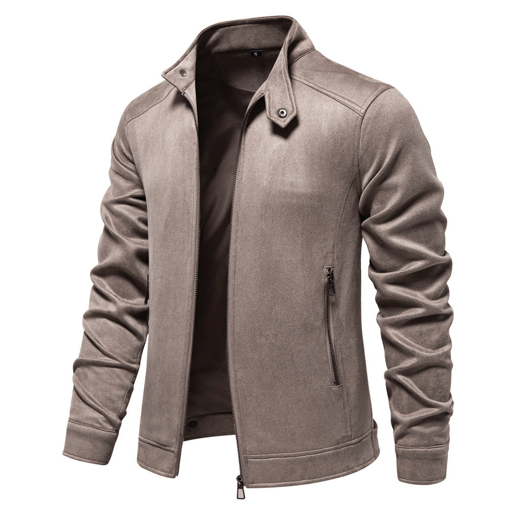 Herren nan Velourslederjacke mit Stehkragen, schmaler Passform und Reißverschlusstaschen Echo Archiv