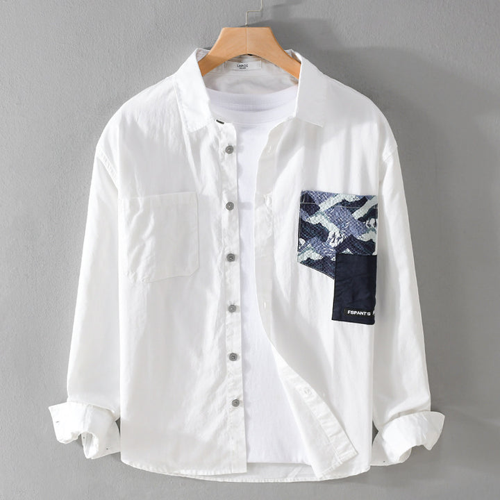 Herren Leichtes Baumwoll-Overshirt mit kontrastierter Patch-Brusttasche im Layering‑Stil Echoarchiv