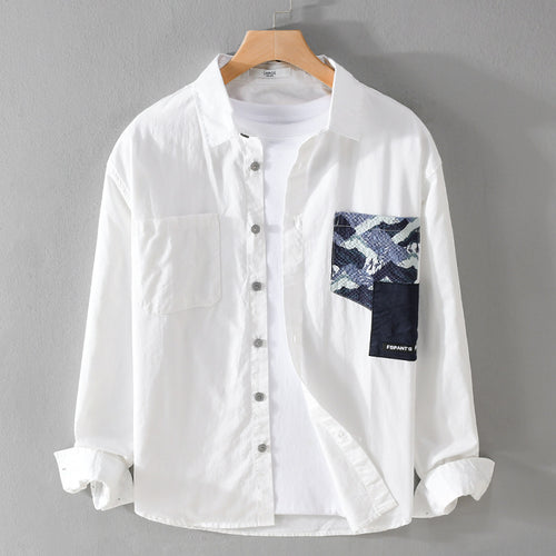 Herren Leichtes Baumwoll-Overshirt mit kontrastierter Patch-Brusttasche im Layering‑Stil Echoarchiv