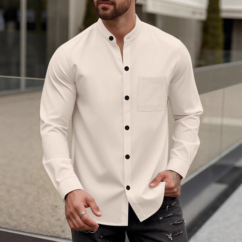 Herren elegantes Langarmhemd mit Stehkragen und Brusttasche Echoarchiv