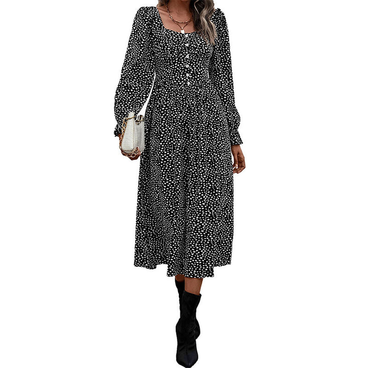 Damen Midikleid mit eckigem Ausschnitt, taillierter Smokpassform und Knopfleiste Echoarchiv