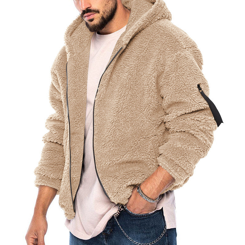 Herren nan voluminöse Sherpa-Hoodie Jacke mit Bomber-Schnitt, verdecktem Reißverschluss und Ärmeltasche Echo Archiv