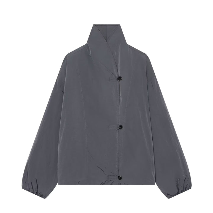 Damen Leichte Cropped Nylonjacke mit hohem Funnelkragen, Oversize-Schnitt und elastischen Bündchen Echoarchiv