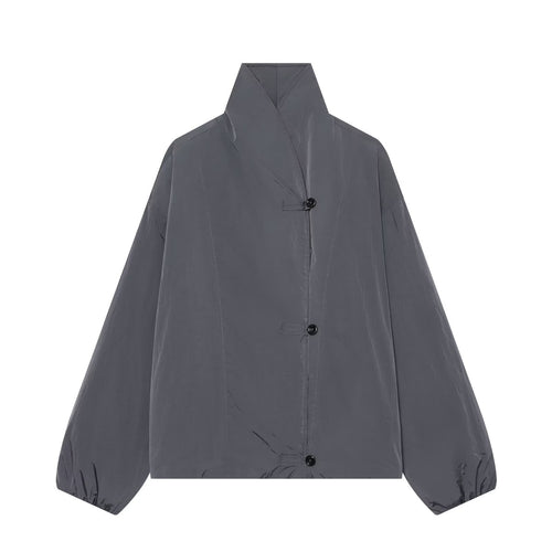 Damen Leichte Cropped Nylonjacke mit hohem Funnelkragen, Oversize-Schnitt und elastischen Bündchen Echoarchiv