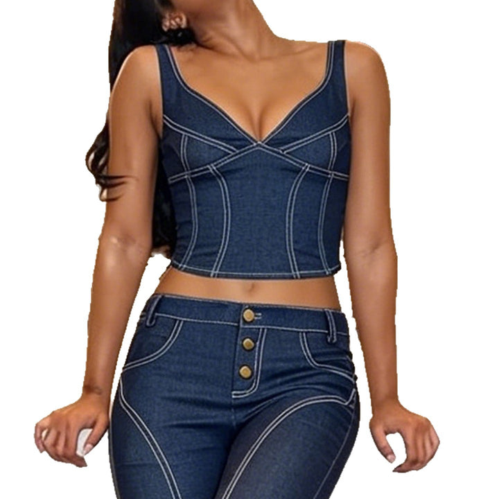 Damen Denim Crop-Top mit modischem Schnitt und verstellbaren Trägern Echo Archiv