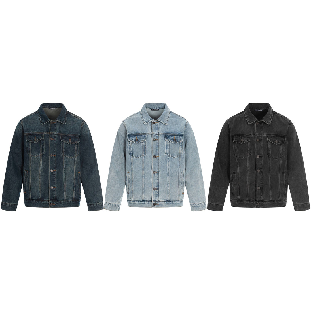 Herren Jeansjacke im Used-Effekt mit Pattentaschen und geradem Schnitt Echoarchiv