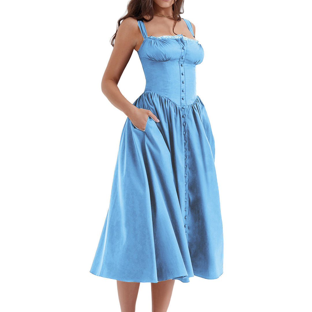 Damen Maxi-Kleid mit knöpfbarem Oberteil und schwingendem Rock Echo Archiv