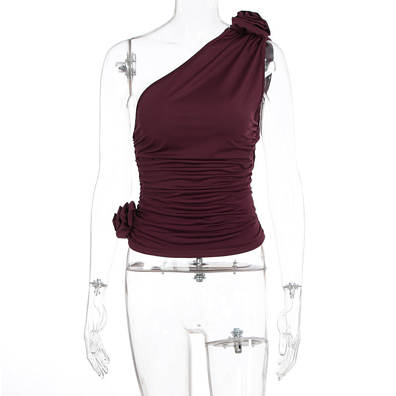 Damen asymmetrisches Top mit Raffungen und floralem Detail Echo Archiv