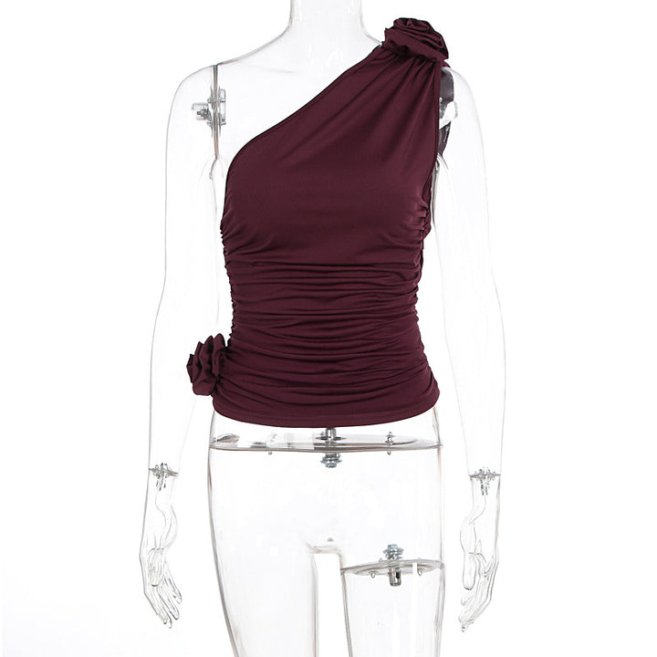Damen asymmetrisches Top mit Raffungen und floralem Detail Echo Archiv