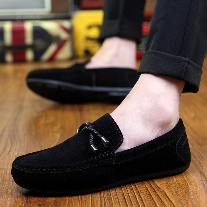 Damen weicher Veloursleder Mokassin Loafer mit geflochtener Dekorschnur und flexibler Gummisohle Echo Archiv