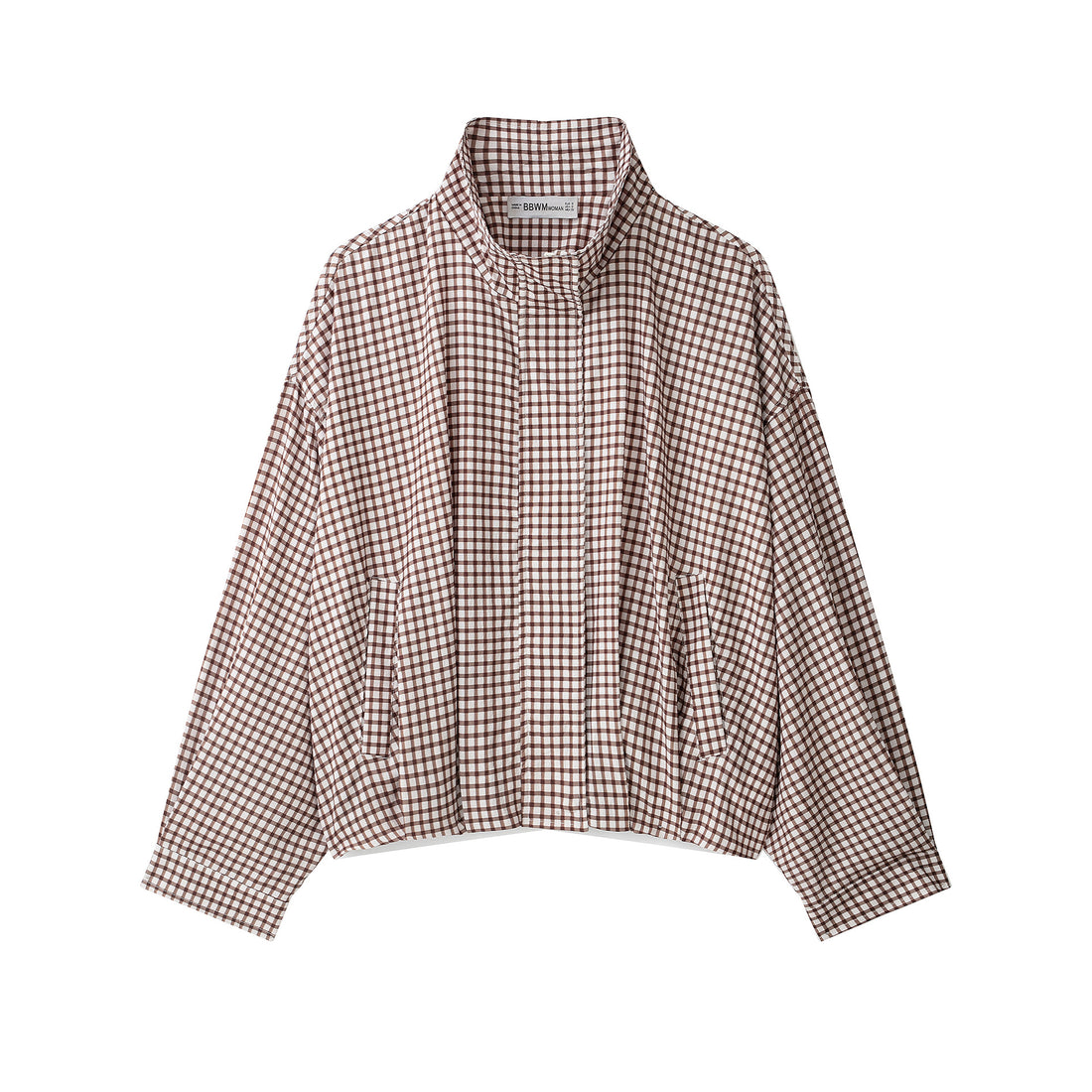 Damen Karo-Overshirt mit Stehkragen und kastiger Cropped-Silhouette Echoarchiv