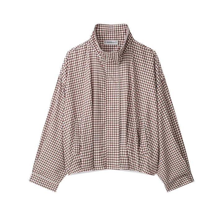 Damen Karo-Overshirt mit Stehkragen und kastiger Cropped-Silhouette Echoarchiv