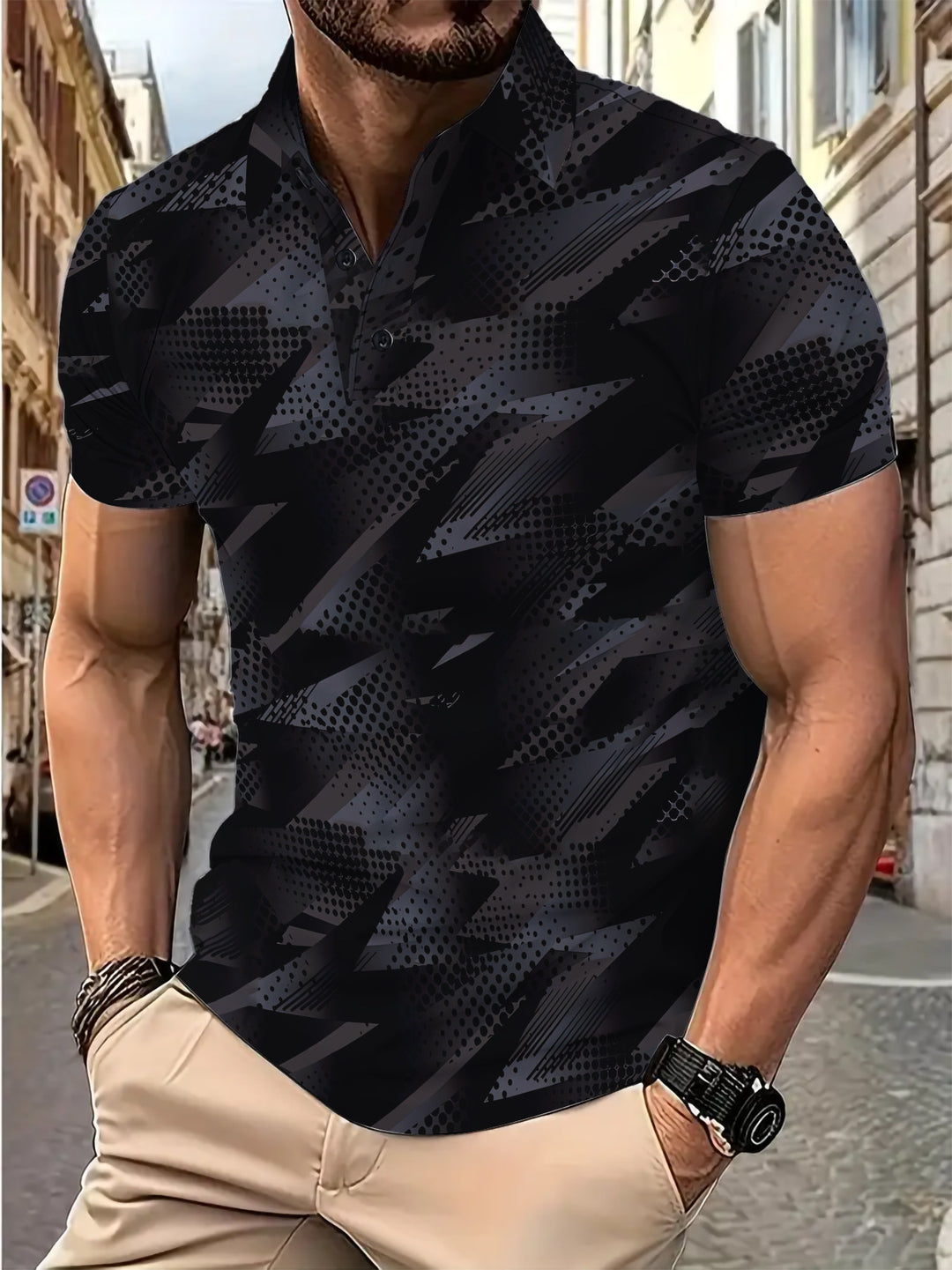 Herren Poloshirt mit dynamischem Strukturmuster und atmungsaktiven Eigenschaften Echoarchiv