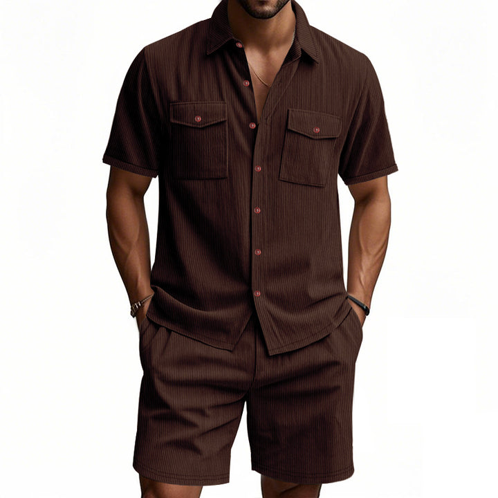 Herren lässiges Hemd-Shorts-Set mit strukturiertem Gewebe Echoarchiv