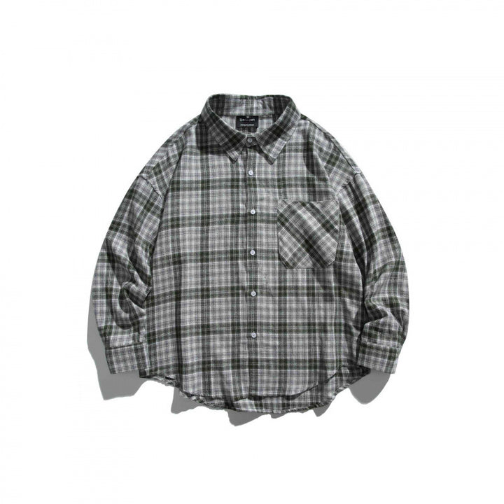 Unisex Oversize Karo‑Hemdjacke im Boxy‑Cut mit Brusttasche und abgerundetem Saum Echo Archiv