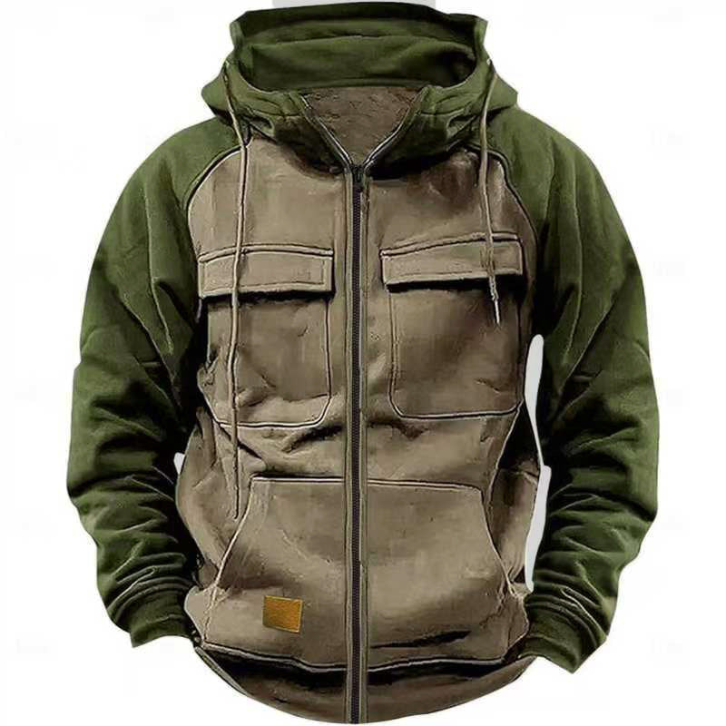 Herren vielseitige und praktikable Fleecejacke mit Kapuze und Taschen Echoarchiv