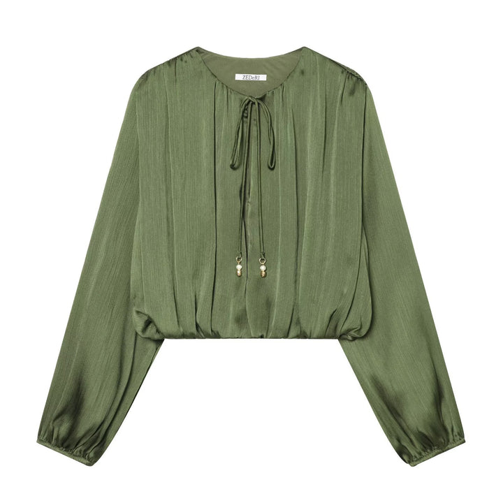 Damen Plissierte Cropped-Bluse mit Kordelzug und Ballonärmeln Echo Archiv