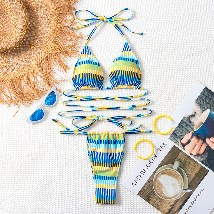 Damen Bandeau-Bikini mit modischen Streifen und anpassbaren Trägersystem Echo Archiv